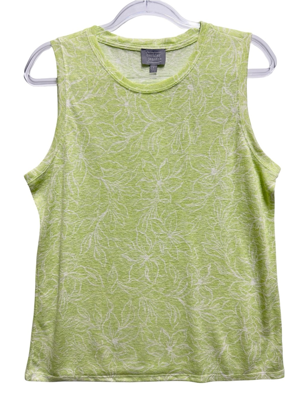 Linen Rayon Knit Floral Hibiscus Vines Tank Top Tee Blouse Shirt